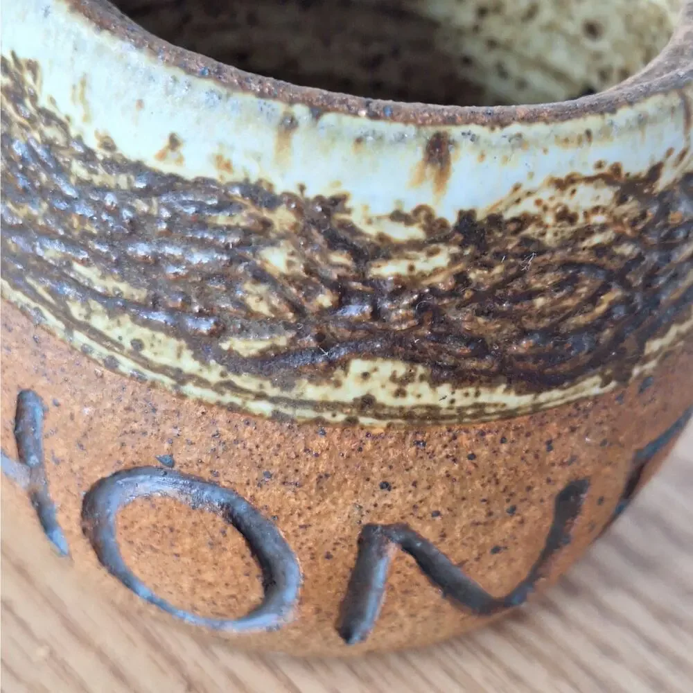 RARE VTG Michael Marsh 1980 Studio Pottery Honey Pot Jar Lid Dipper Stoneware
